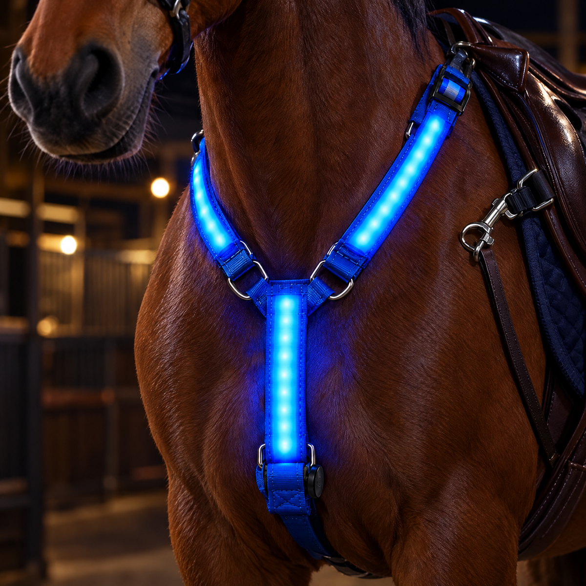 Close-up of the LED chest strap with snap clip